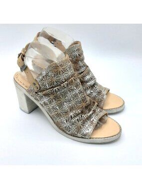 Naughty Monkey Metalliac Leather Block Heel Shoe Size 8.5M.